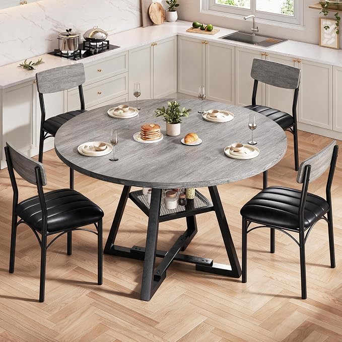 Round Dining Table Set with Upholstered Chairs