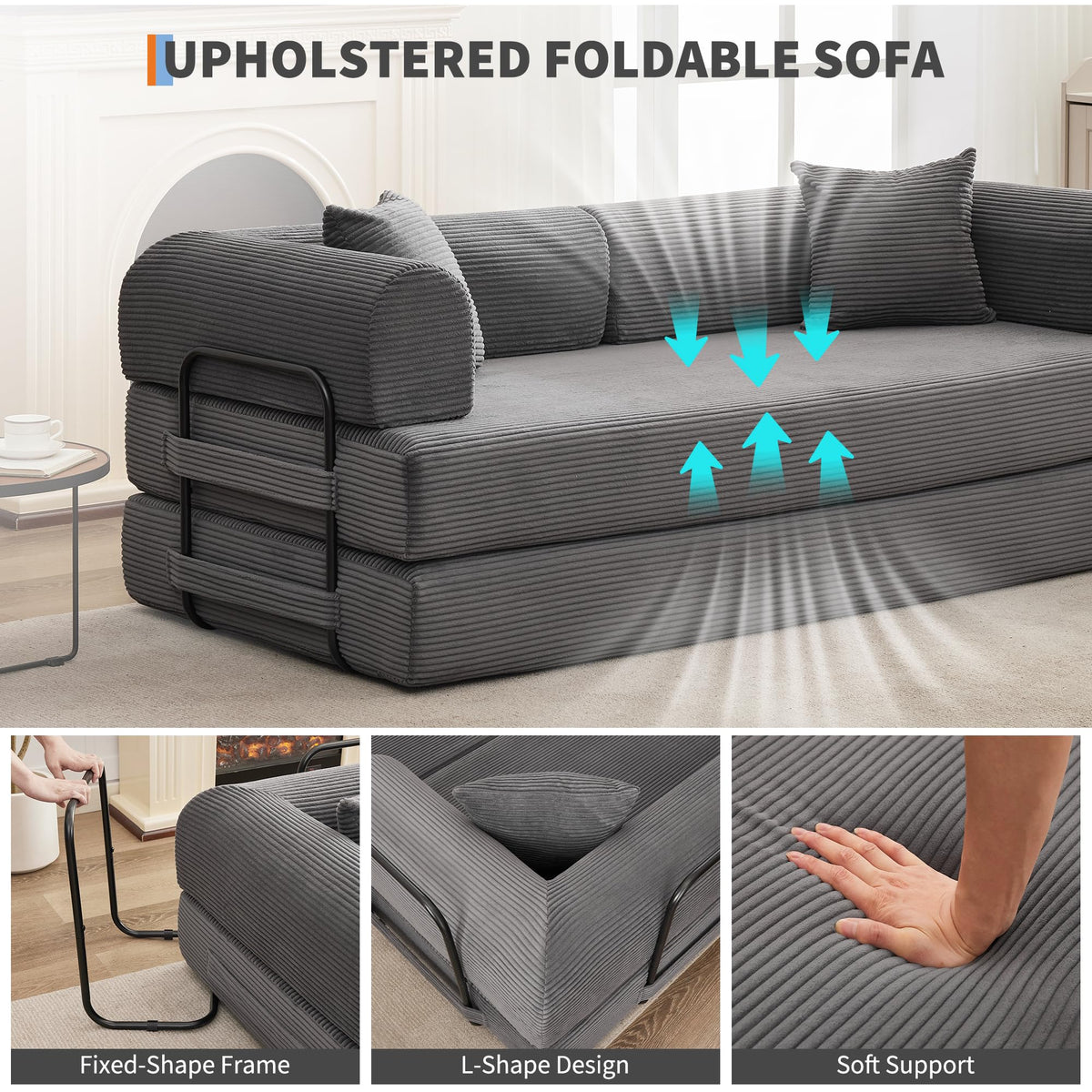 IDEALHOUSE 79" Convertible Futon Sofa Bed, Boneless Couch for Living Room