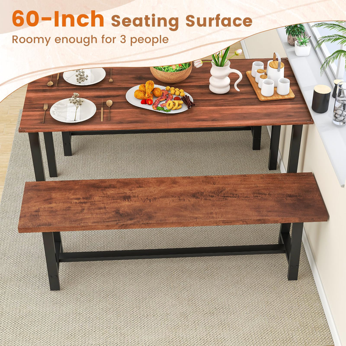 Rustic Wood Dining Bench