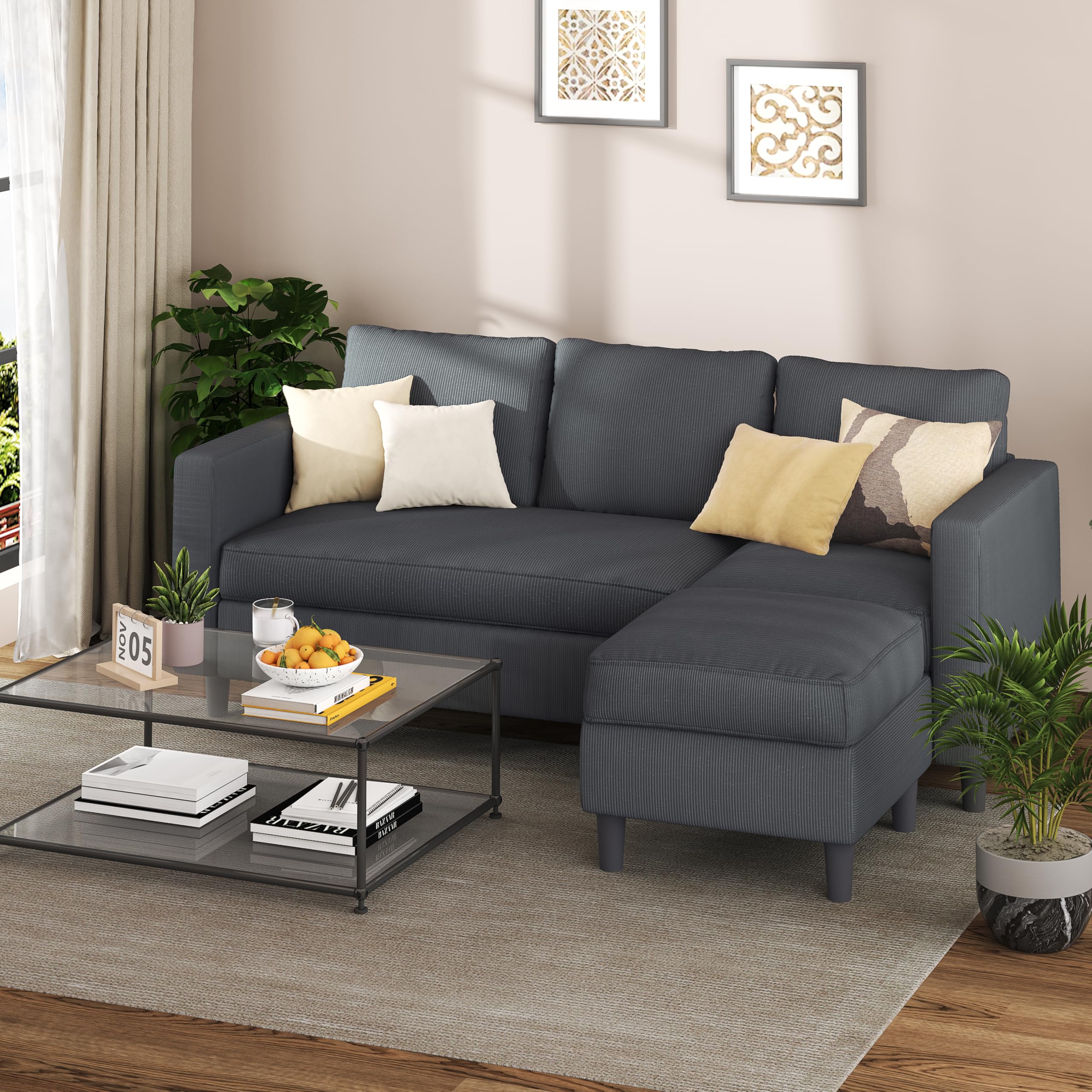 L-Shaped Convertible Sectional Sofa with Ottoman