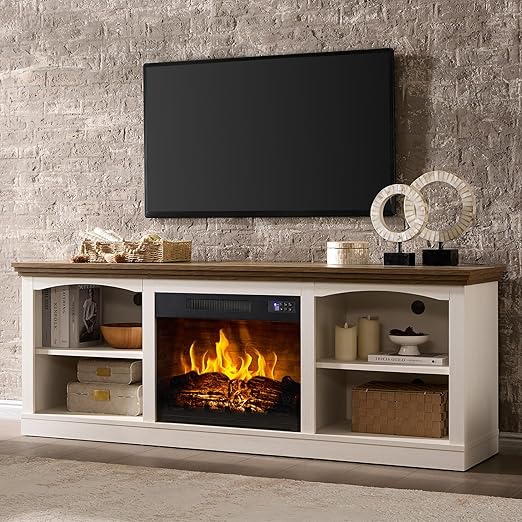 70" Fireplace TV Stand with Electric Fireplace & Storage