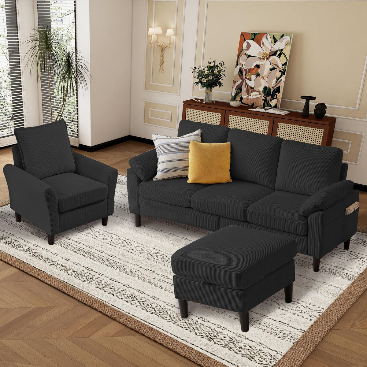 3-Piece Corduroy Sofa Set