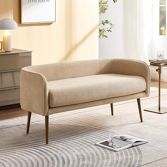 Upholstered Bedroom Bench with Backrest & Armrests