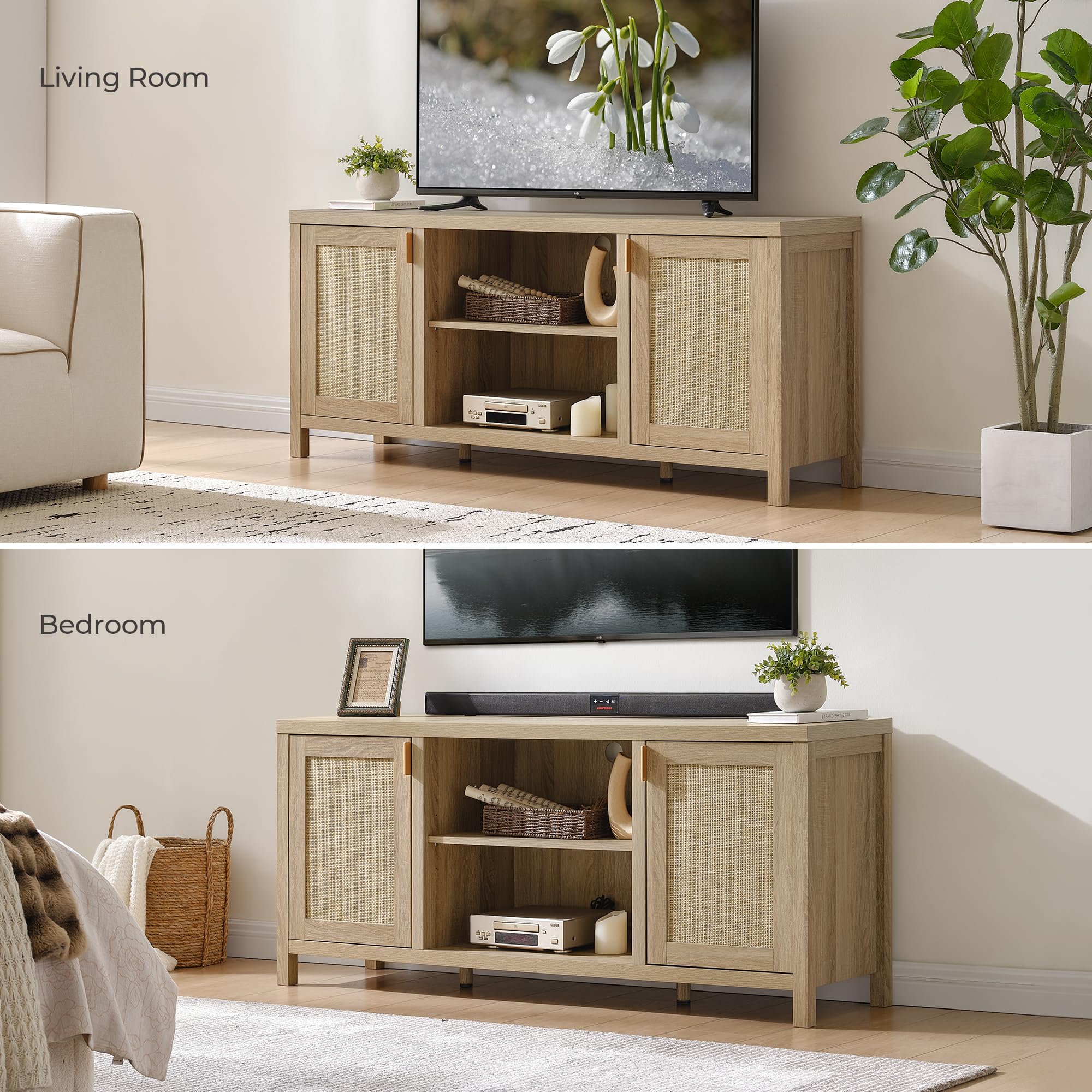 59" Rattan TV Stand with Storage
