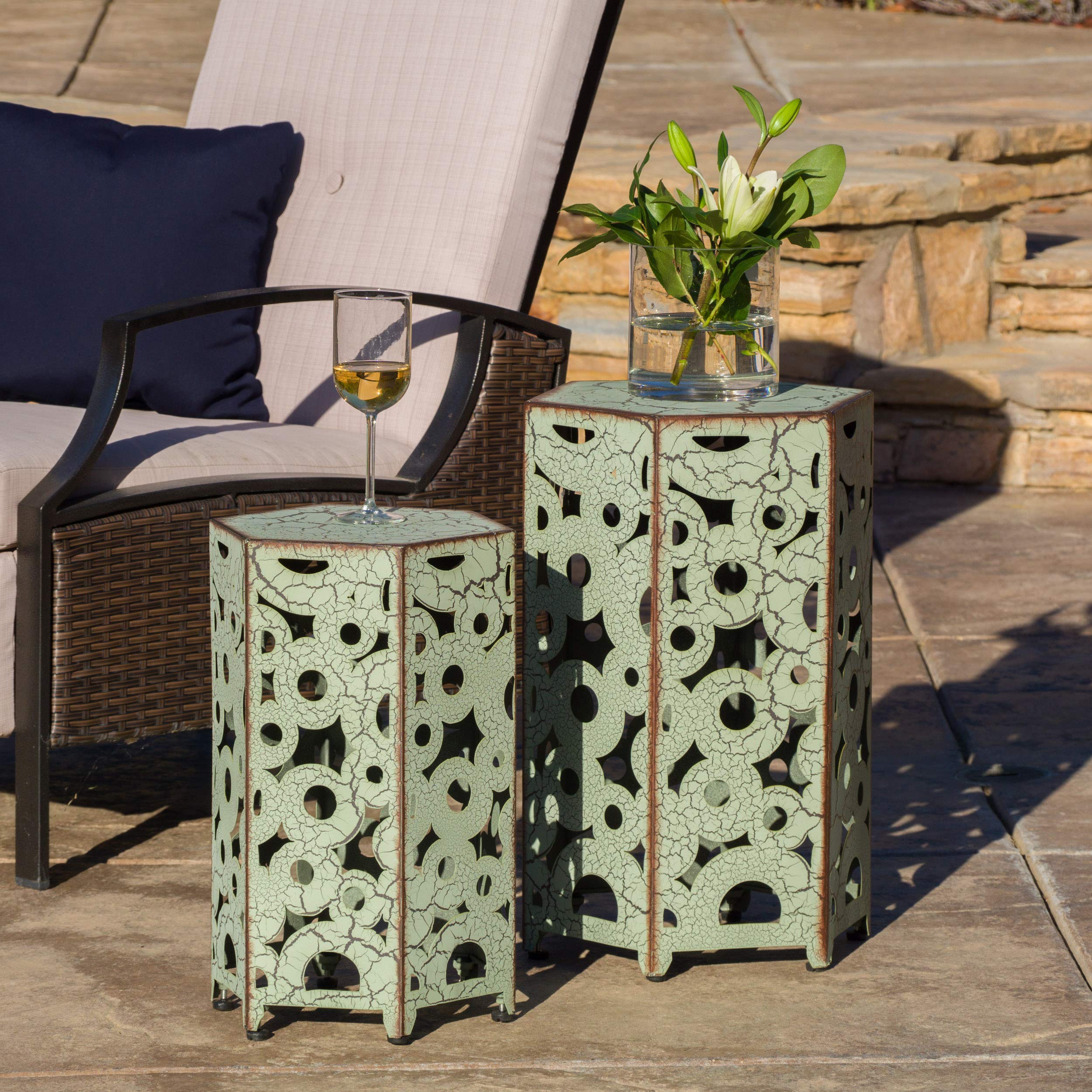 Iron Accent Tables Set of 2 – Antique Green