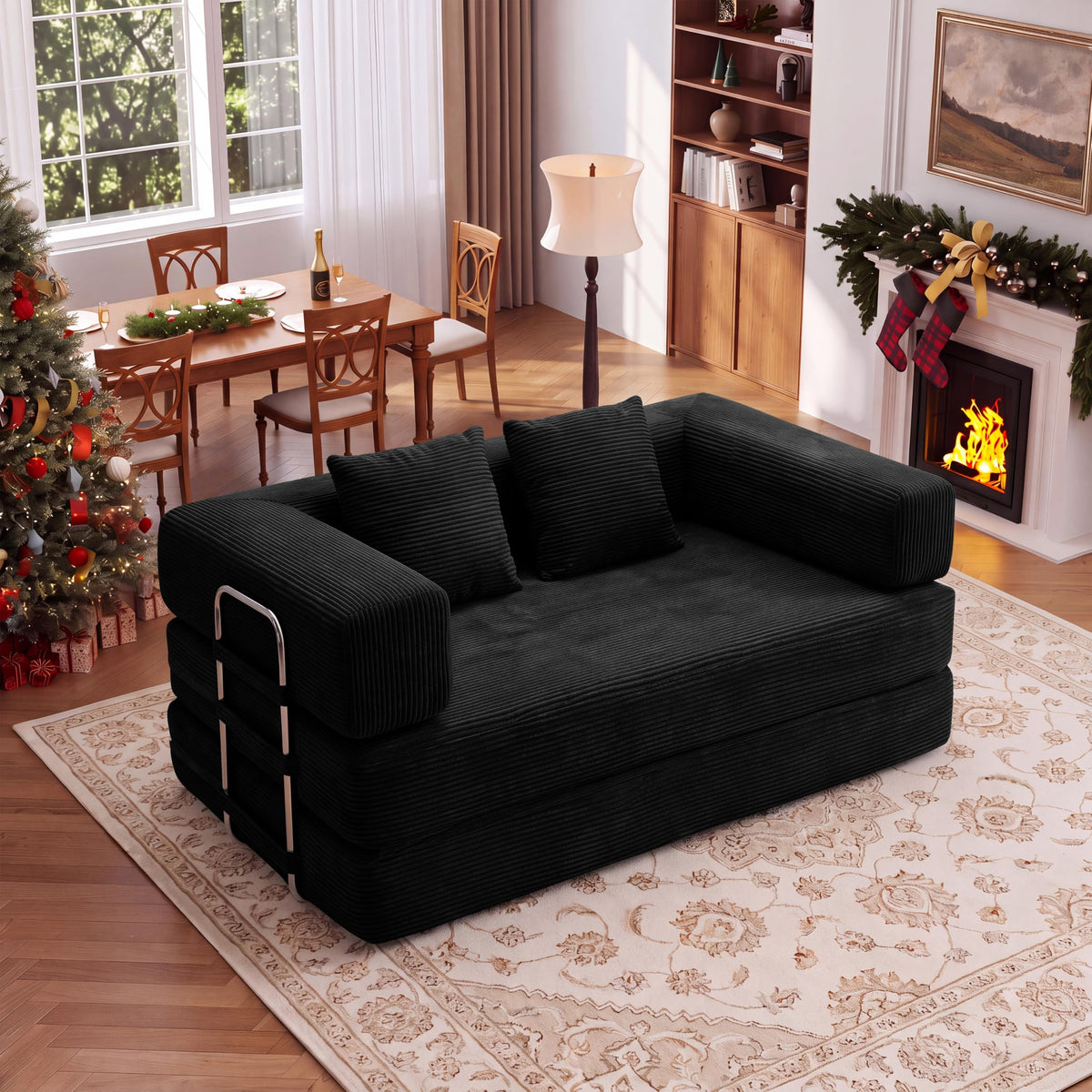 BSHOMGI Convertible Futon Sofa Bed, Boneless Couch for Living Room,Modular Futon Couch with Fixed-Shape Frame Corduroy Loveseat Sleeper Sofas with Pull-Out Couches for Small Space Apartment