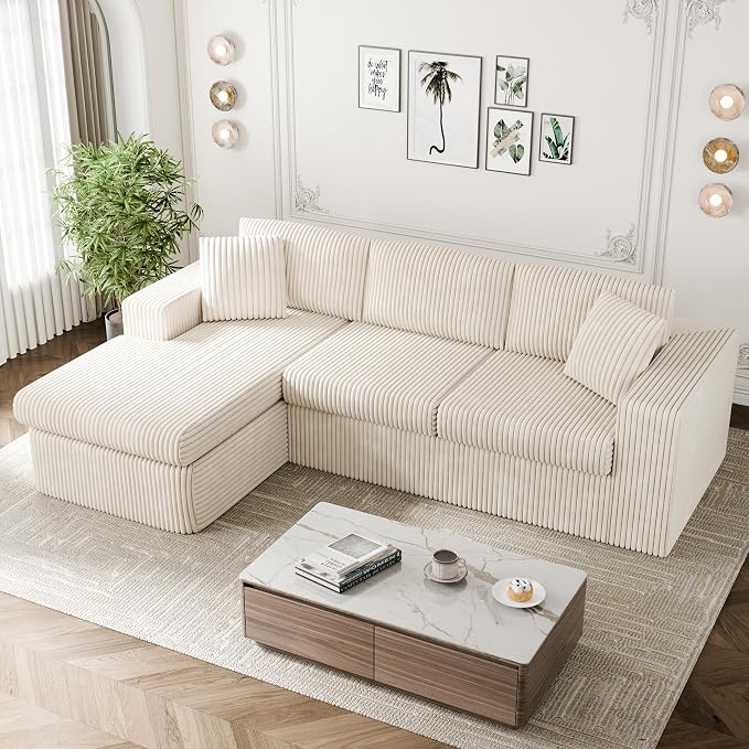 L-Shaped Corduroy Modular Sectional