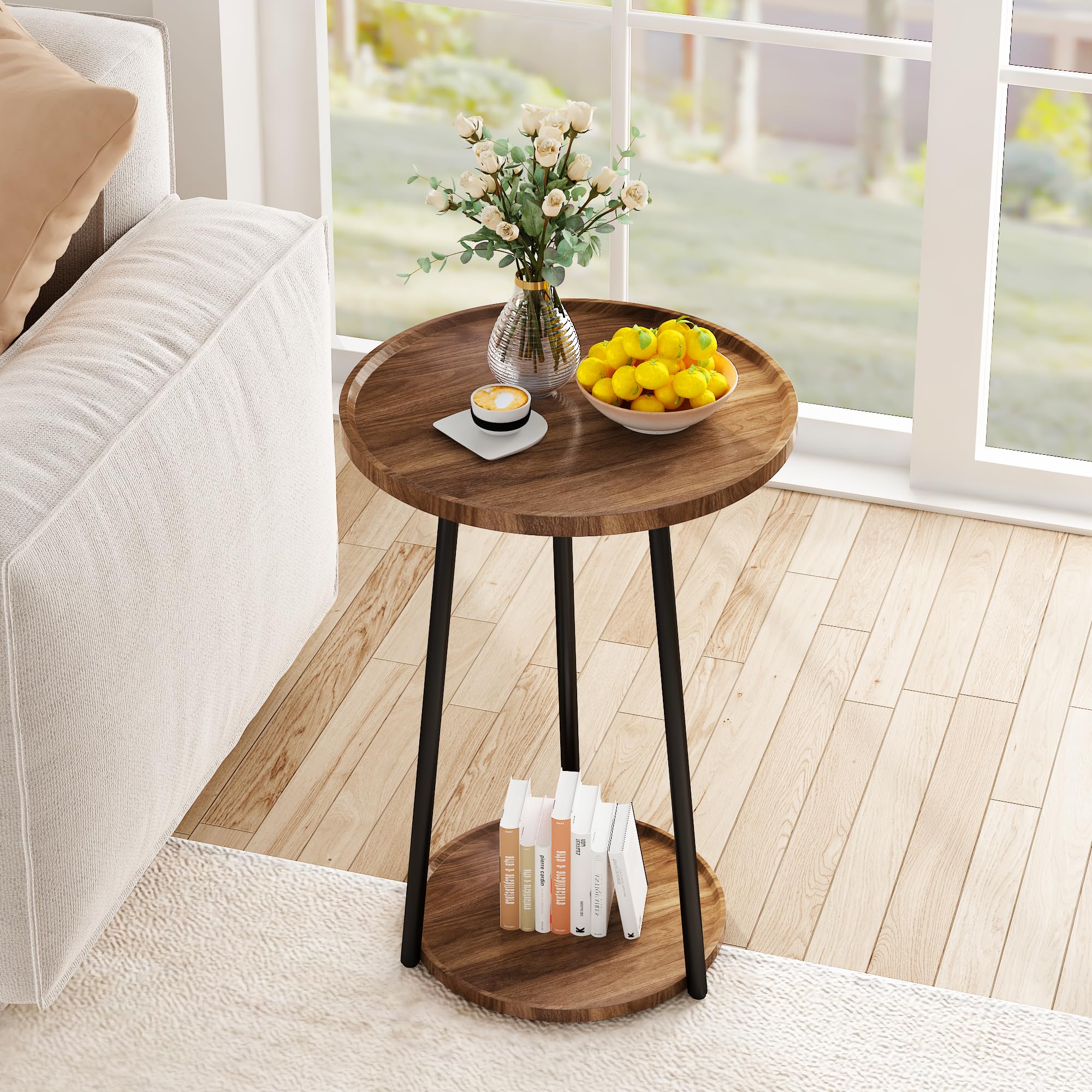 3-Piece Round Coffee Table & End Table Set – Vintage Industrial, Brown