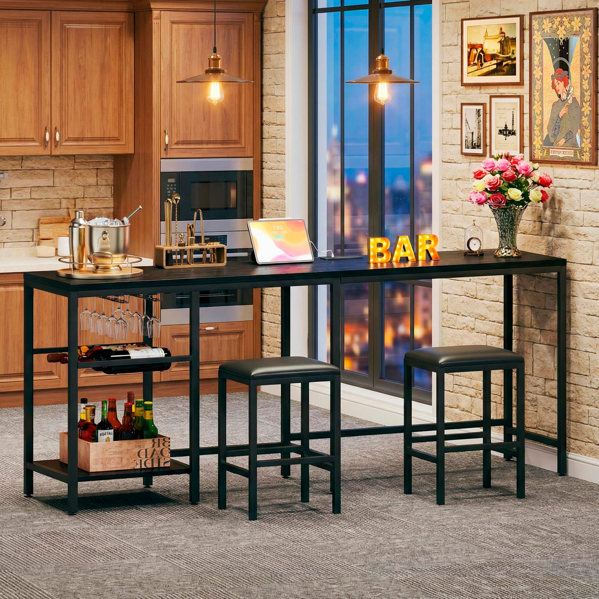 Convertible Bar Table Set with Stools