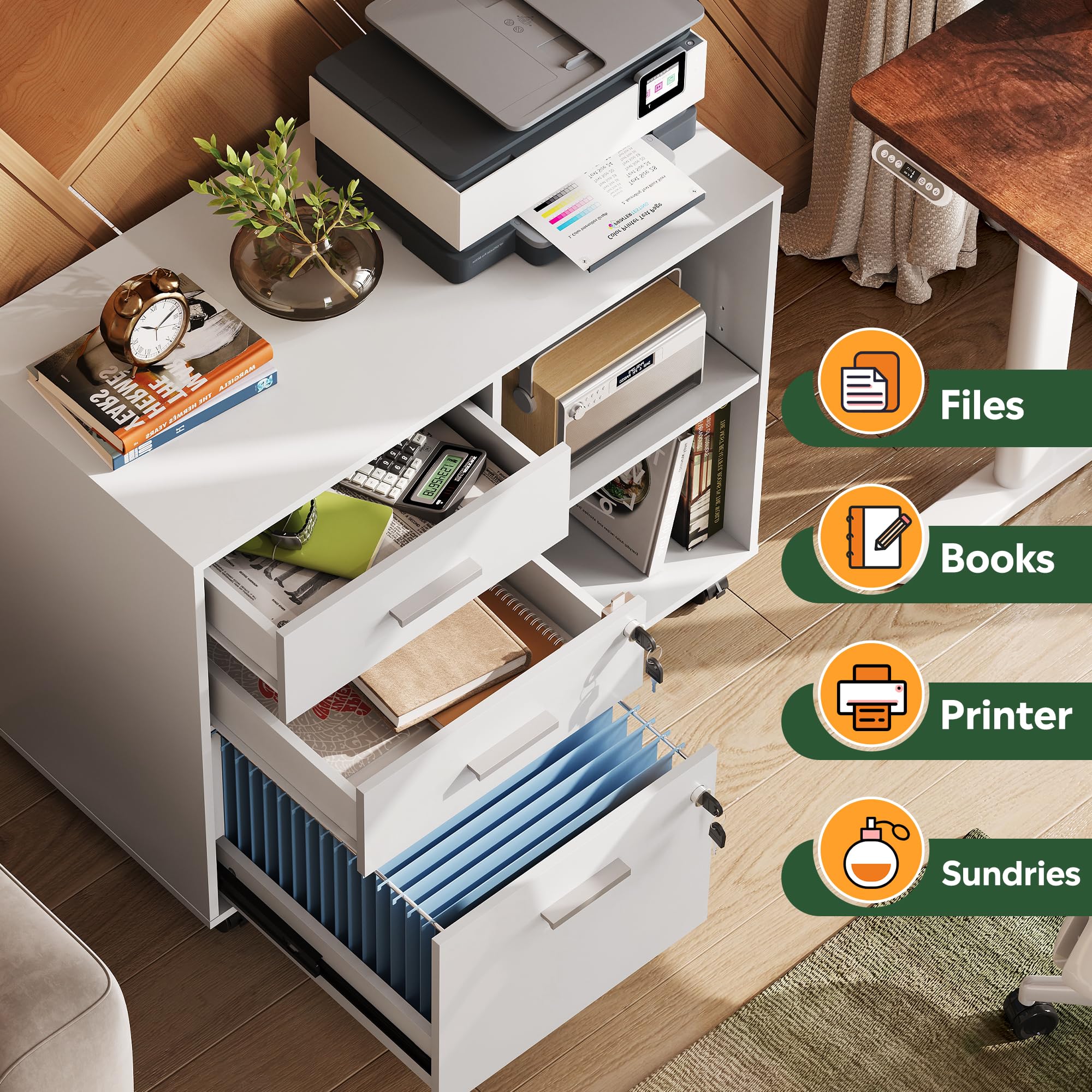 3-Drawer Mobile File Cabinet with Lock