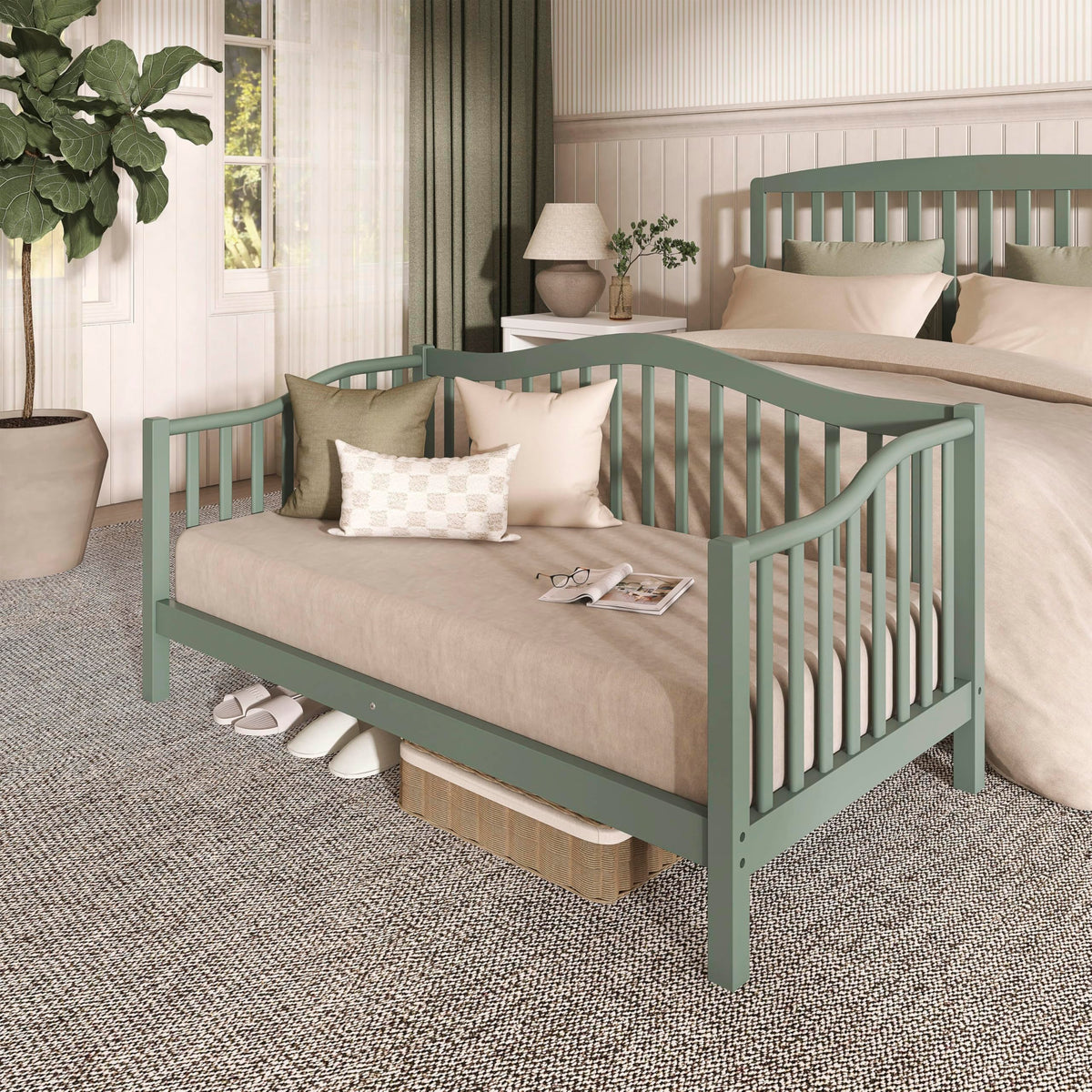 Dream On Me Austin Wooden Toddler Day Bed for Kids, Meadow Green