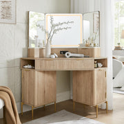 Corner Vanity Desk with Triple Mirror & Lights
