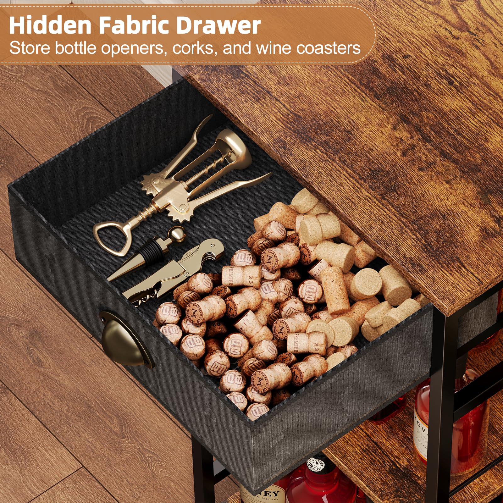 3-Tier Wine Rack with Drawer