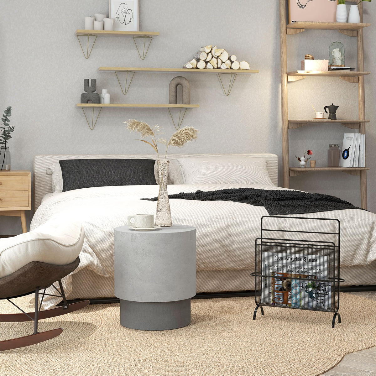 HOMCOM Concrete Finish End Table Round Outdoor Side Table Gray