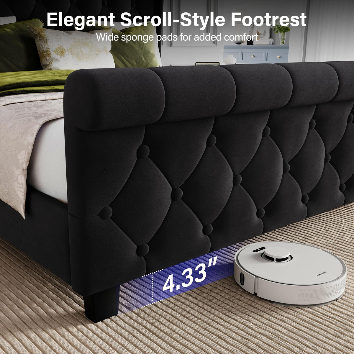 Uteeran Queen Size Bed Frame with Headboard, Upholstered Bed Frame, Balck