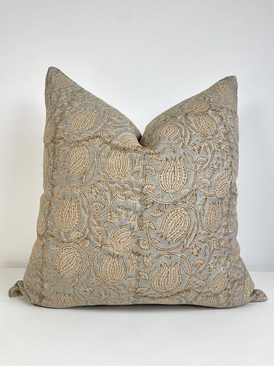 Hand-Block-Printed Linen Pillow Cover