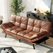 AMICLIBER 71" Convertible Futon Sofa Bed,Brown Faux Leather Futon Couch