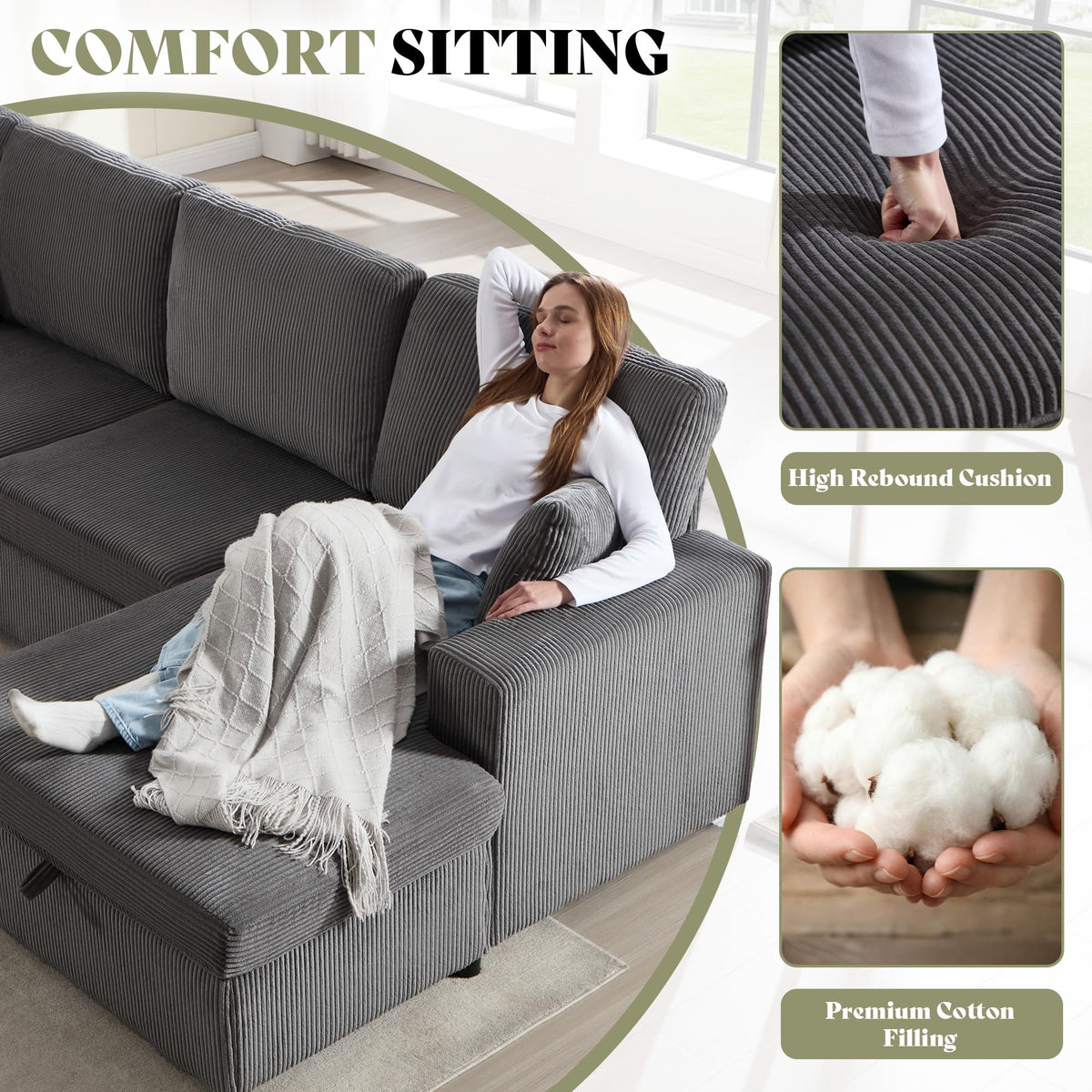 Corduroy Sleeper Sectional with Storage