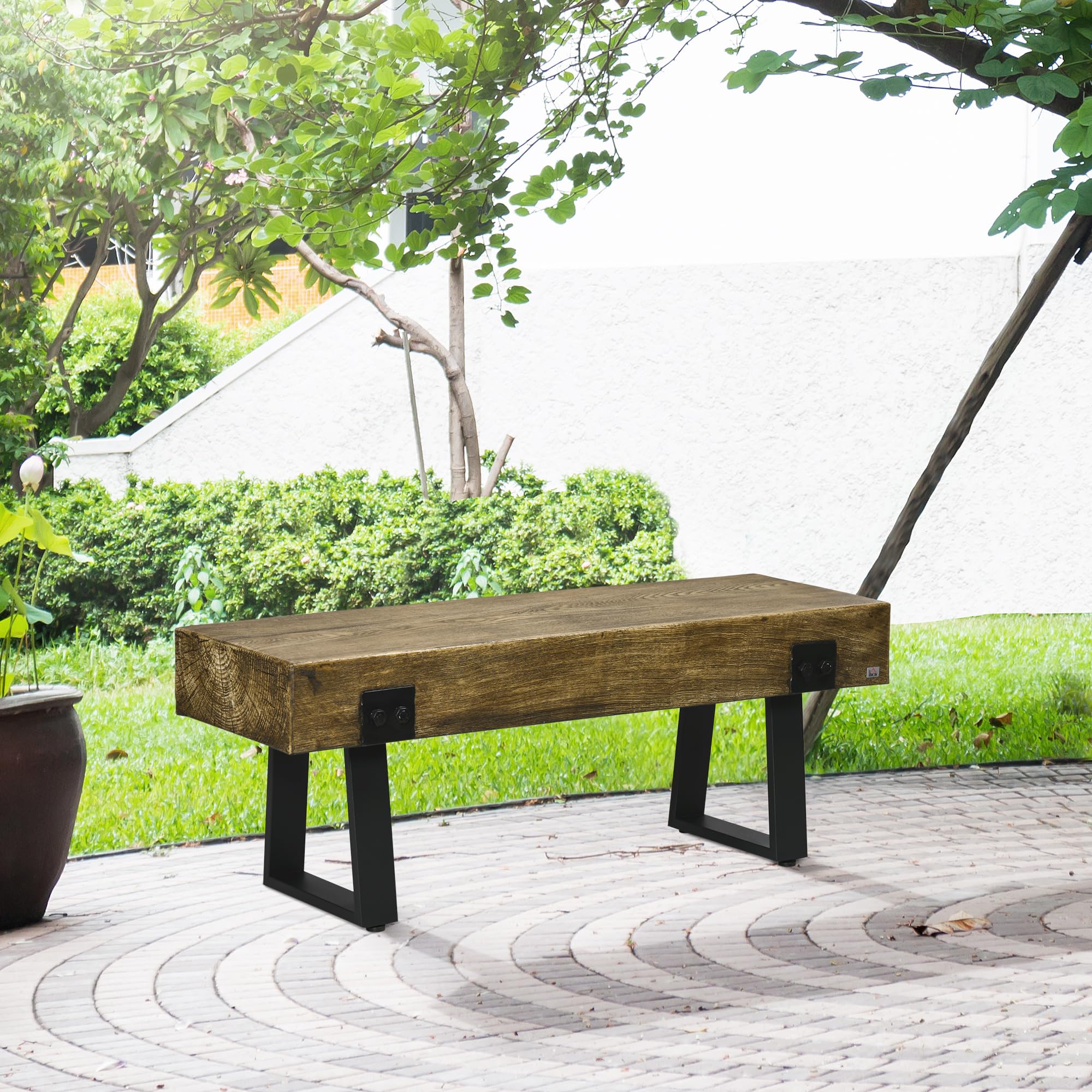 Rustic Concrete Outdoor Bench with Metal Legs