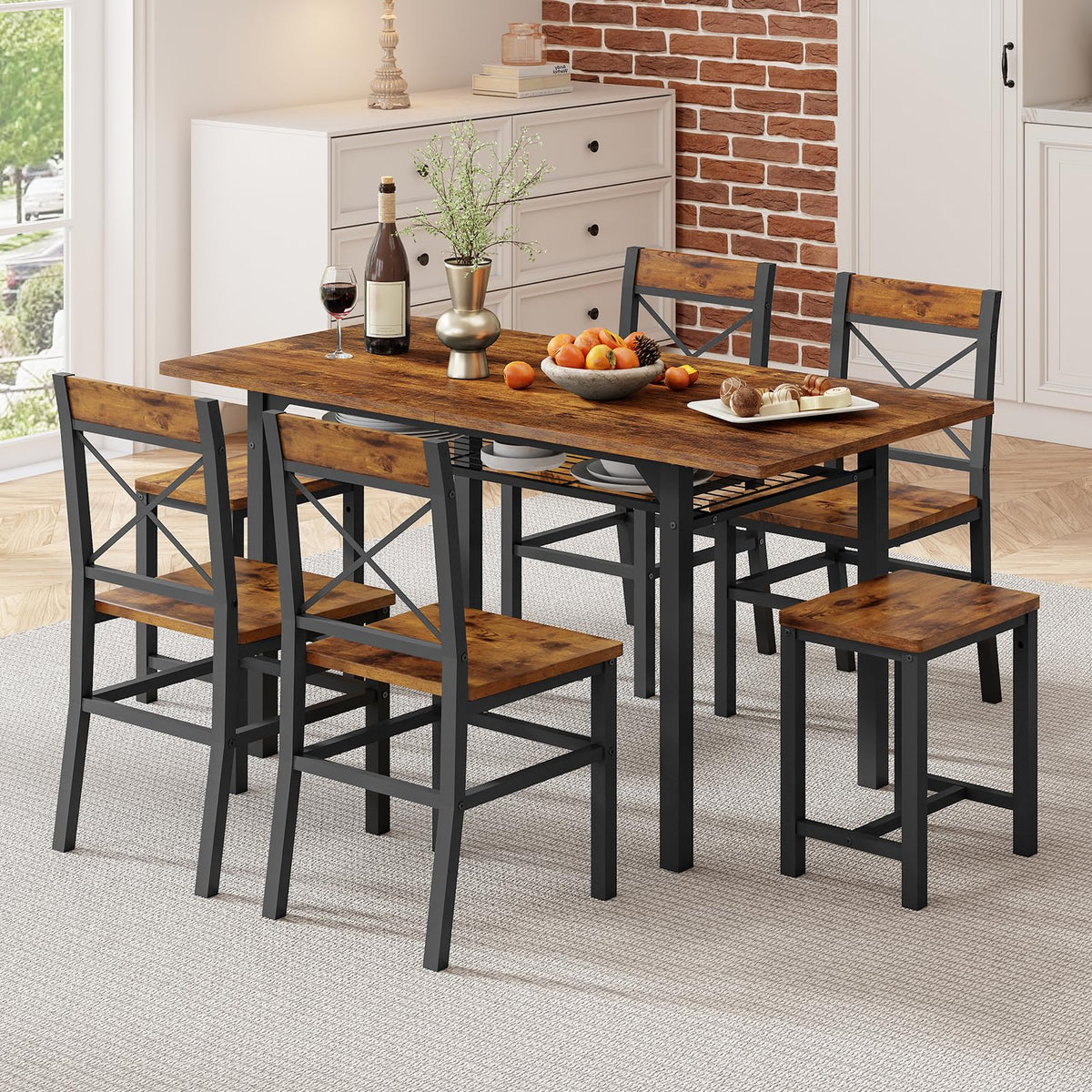 Zevemomo 7-Piece Dining Table Set, Kitchen Table Chairs with Storage Rack