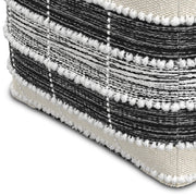 SIMPLIHOME Barley Square Pouf - 18 inch Wide Handcrafted Woven Polyester Pouf in White, Beige and Black, Boho Footstool or Extra Seating for Living Room or Patio with Polystyrene Filling, Assembled