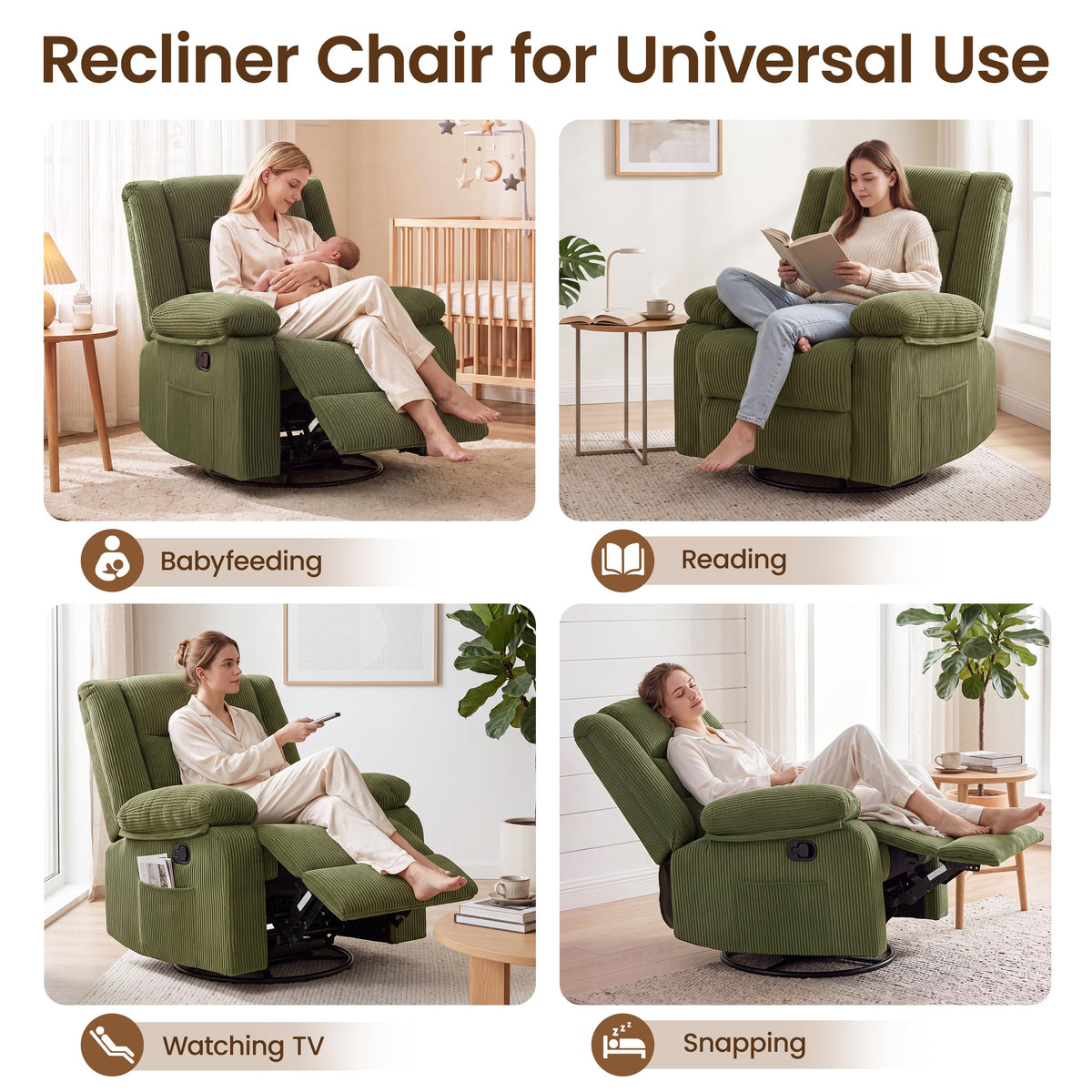 Corduroy Swivel Rocker Recliner