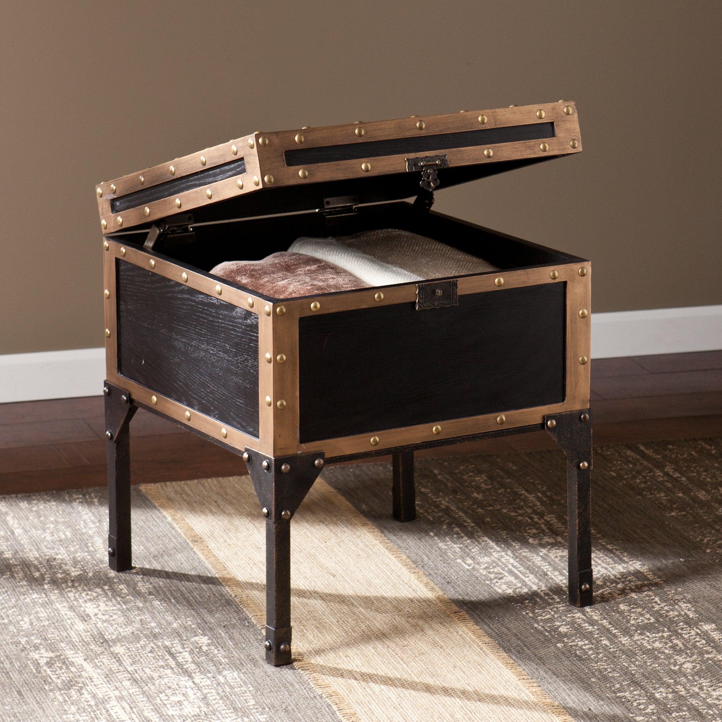 Industrial Travel Trunk End Table with Storage