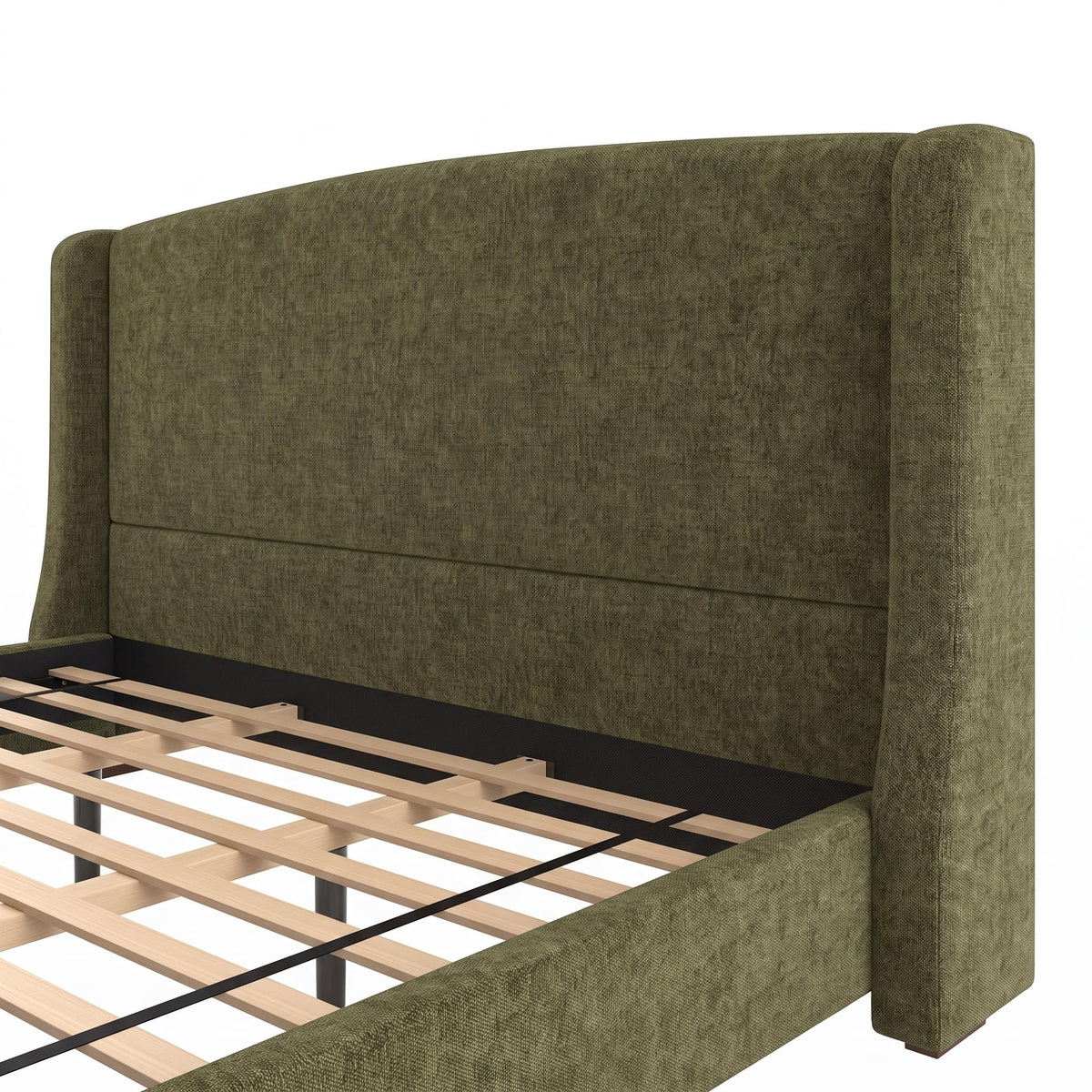 Merax Modern Upholstered Bed Frame with Wingback Headboard, Olive Green