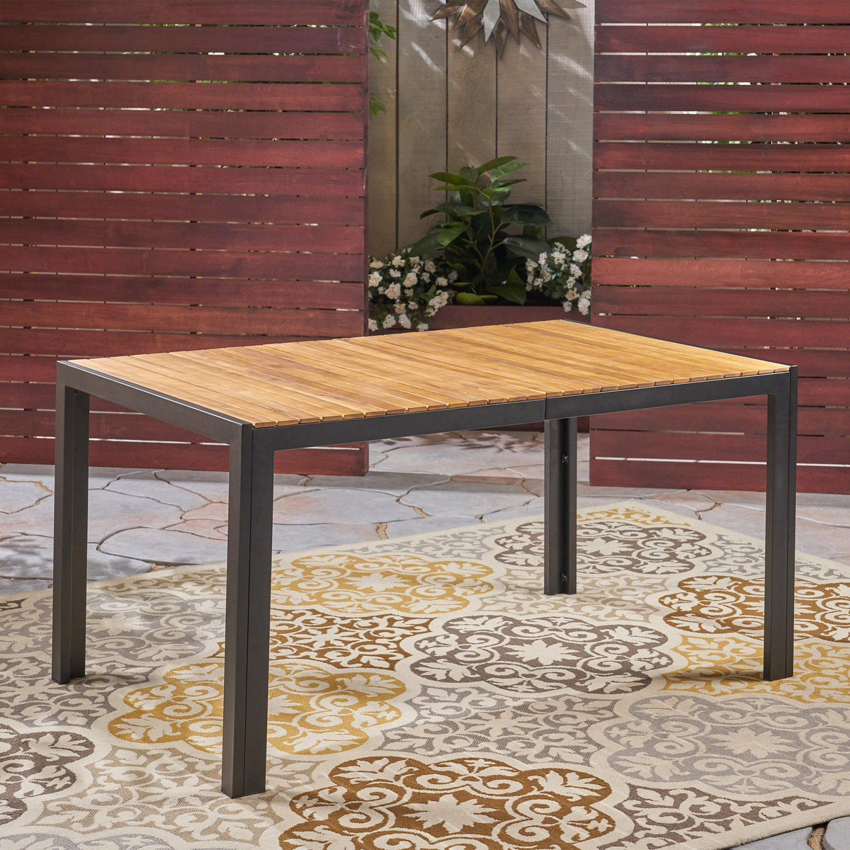 Christopher Knight Home Dining Table, Teak Finish + Black