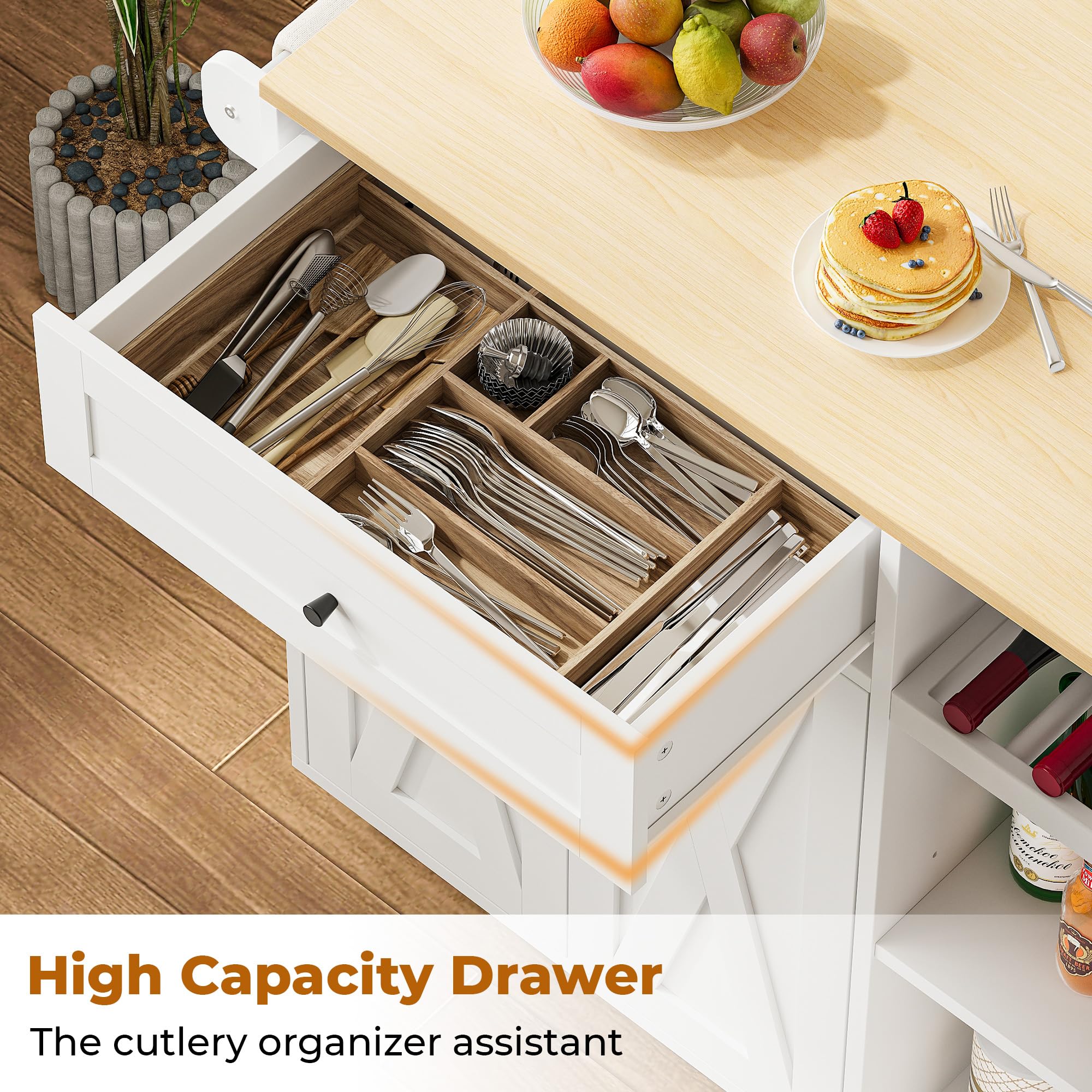 Rolling Kitchen Island with Drop Leaf & Wine Rack