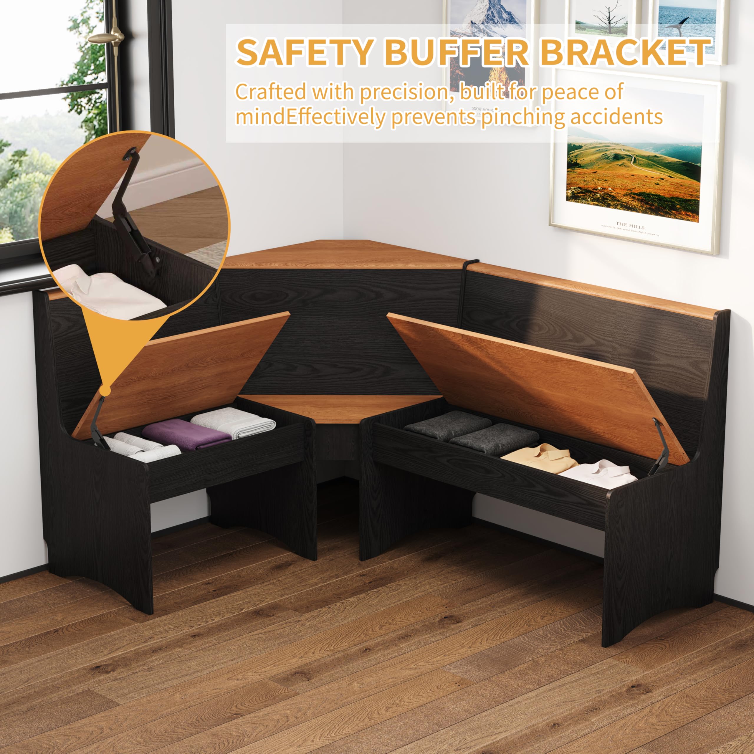 L-Shaped Breakfast Nook Table Set with Corner Bench & Storage