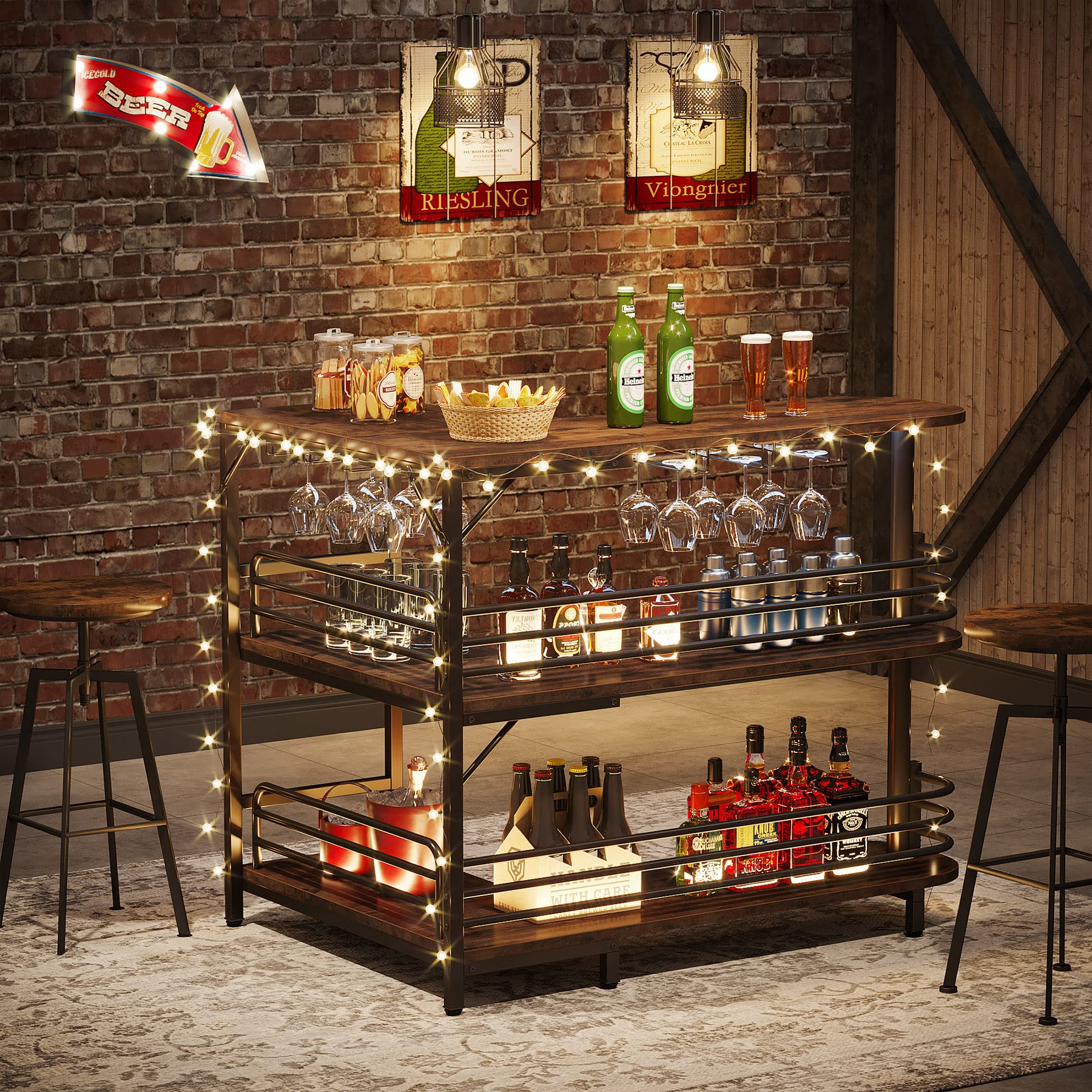 L-Shaped Home Bar Unit with Wine Storage