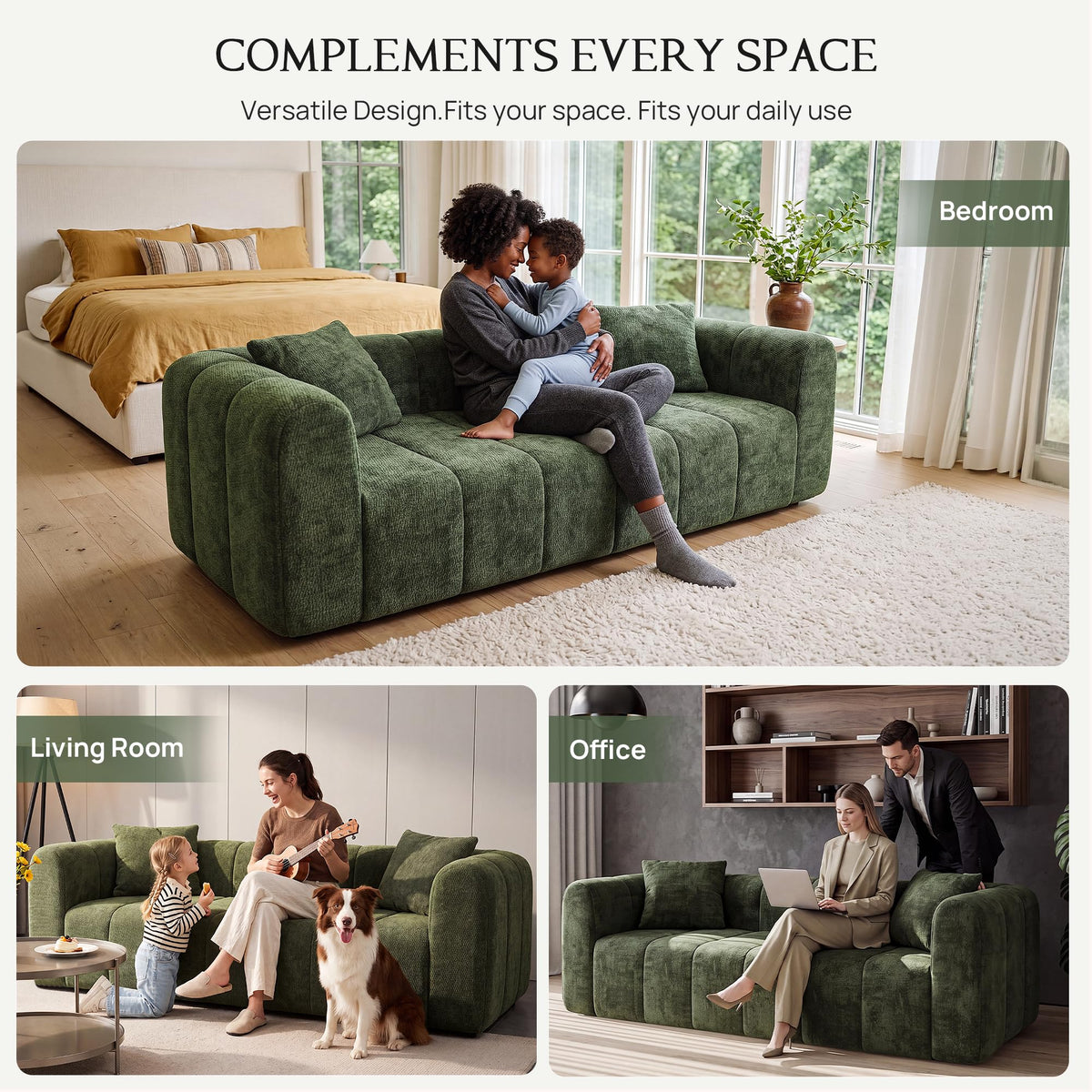 Channel-Tufted Chenille Sofa