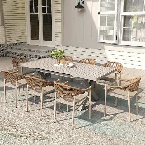 Stackable Patio Dining Chairs with Wicker & Aluminum Frame