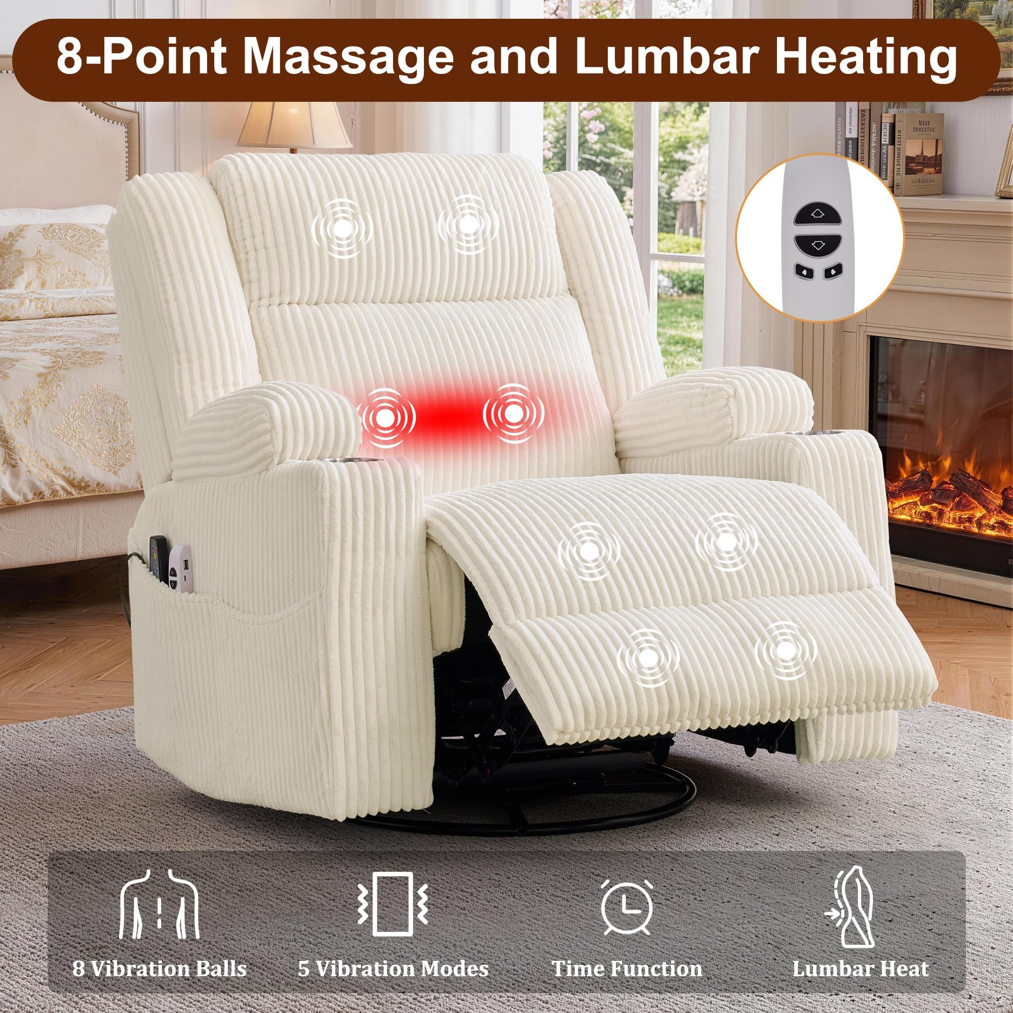 Power Swivel Rocker Recliner with Massage & Heat
