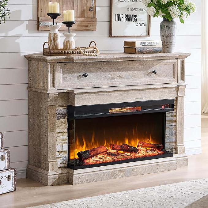 52" Electric Fireplace TV Stand with 3-Side Glass Insert