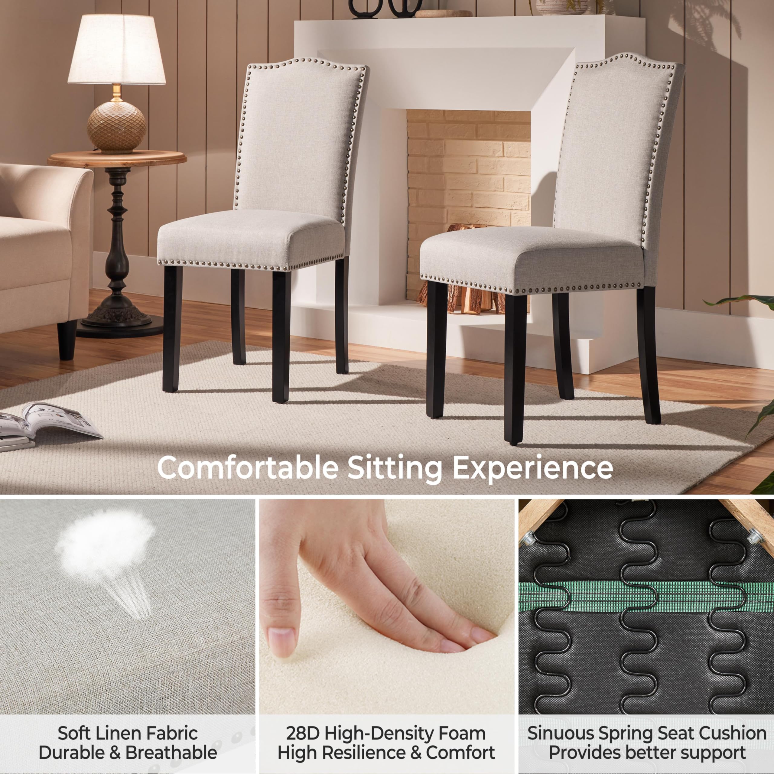 Upholstered Dining Chairs with Rubberwood Legs