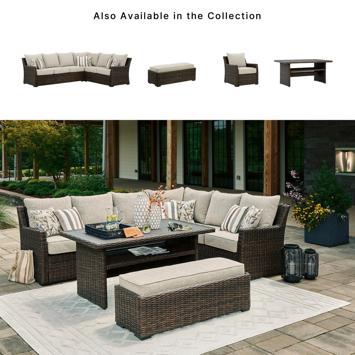 3-Piece Wicker Patio Sectional with Bench