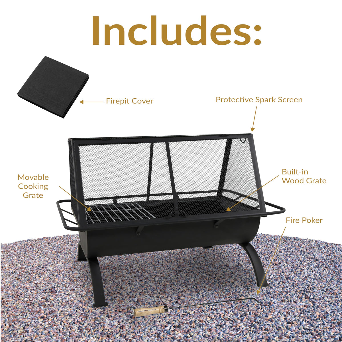 Rectangular Wood-Burning Fire Pit with Grill