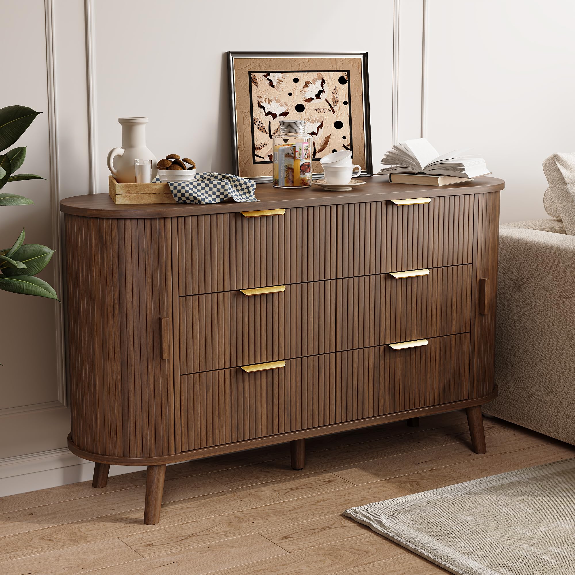 6-Drawer Dresser with Sliding Doors
