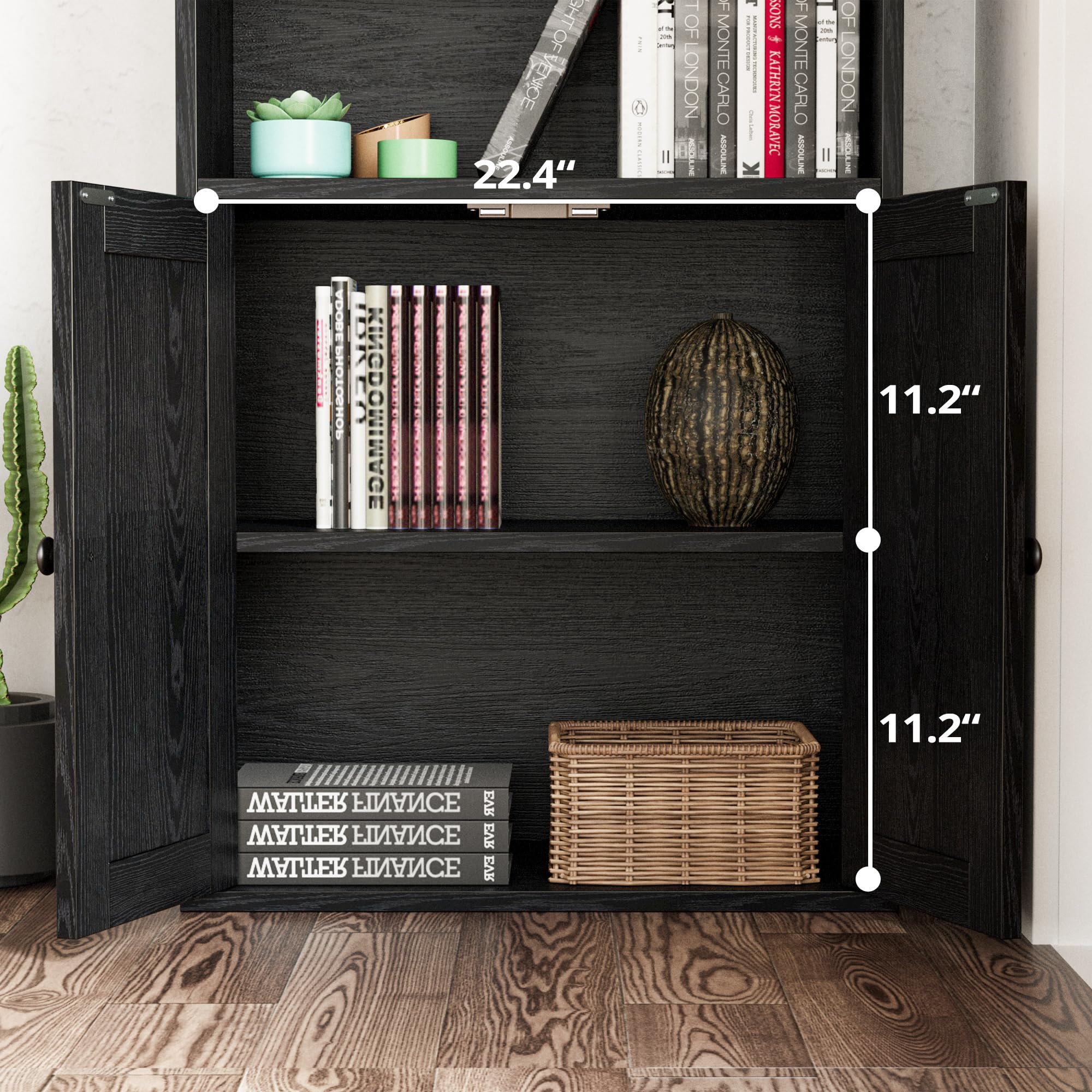 IRONCK Industrial Bookshelves and Bookcases with Doors 11.8 in Depth Floor Standing 5 Shelf Display Storage Shelves Tall Bookcase for Home, Office, Living Room