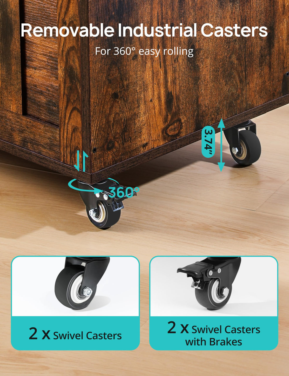 Rolling Wooden Storage Bench