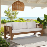 SAFAVIEH Outdoor Patio Furniture Collection - Napoli Brown & Cream Solid Wood Bench Convertible Daybed with Cushions, Versatile Patio Seating (PAT6805A)