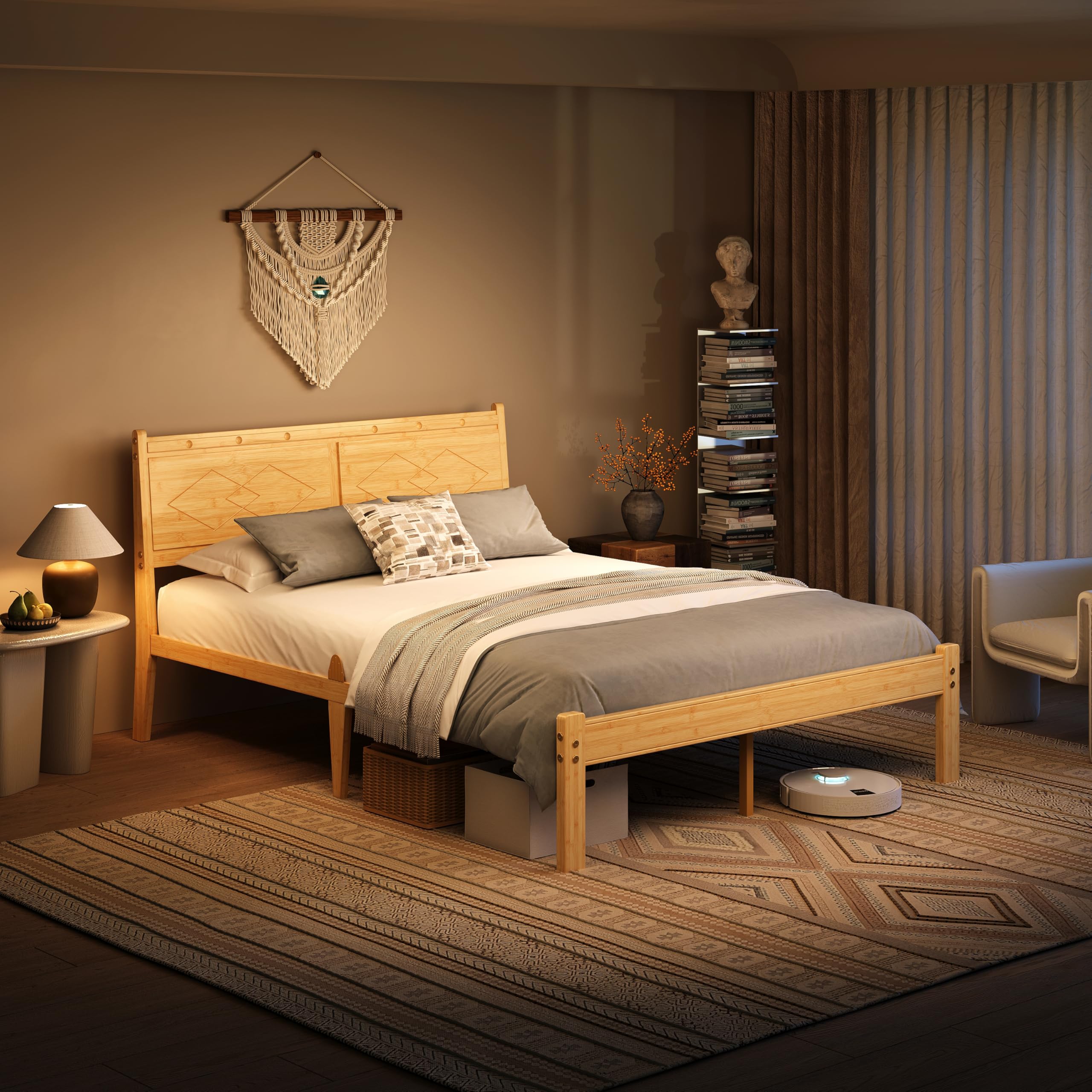 Bamboo Platform Bed Frame with Headboard