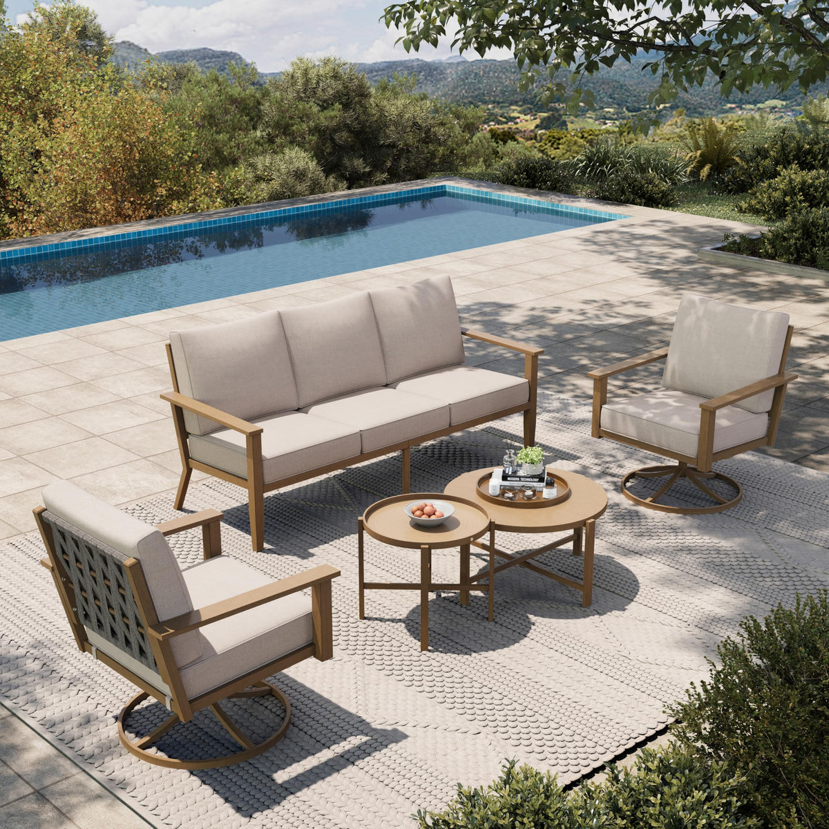 HERA'S HOUSE 5-Piece Metal Outdoor Patio Furniture Set, Beige