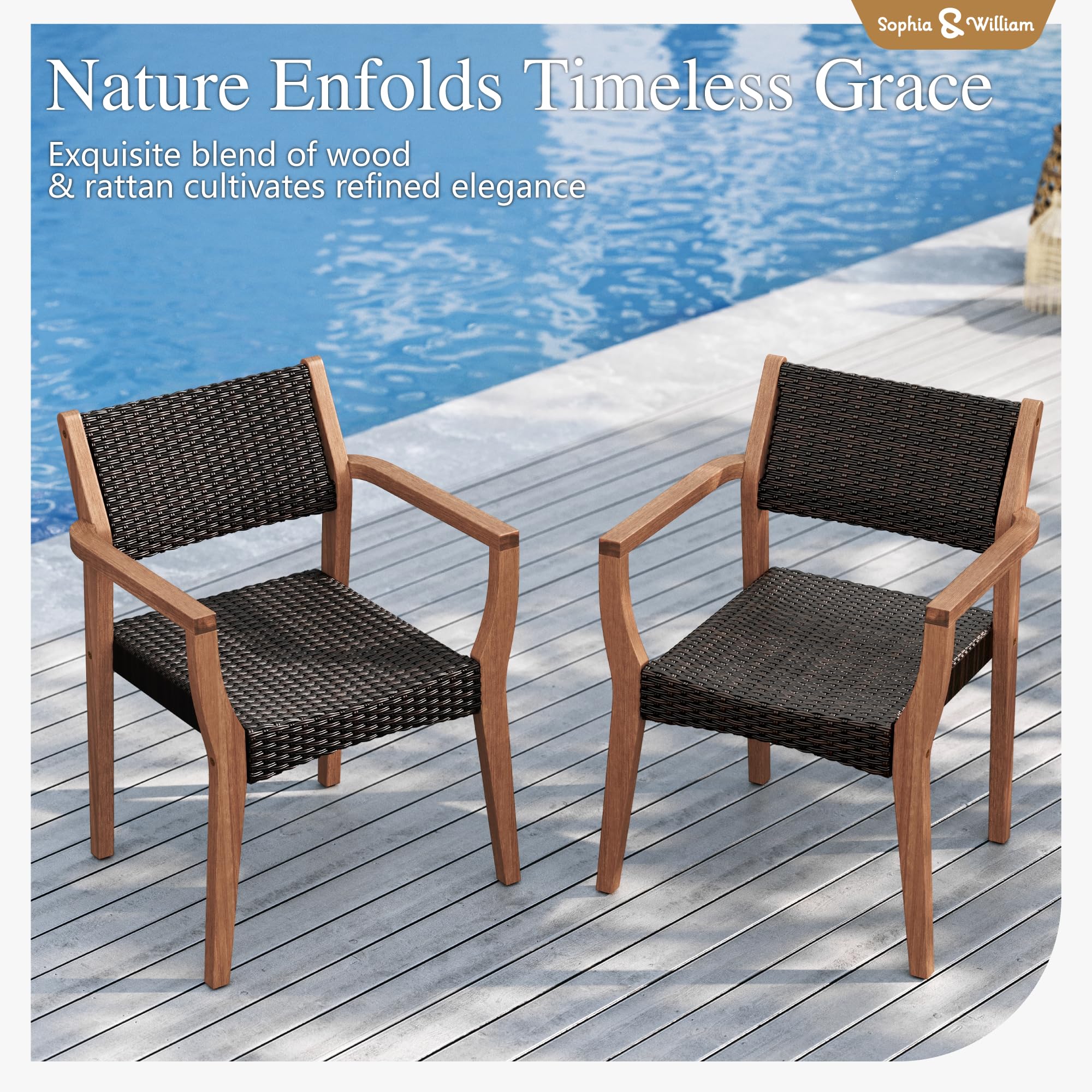 Sophia & William Patio Outdoor Table and Chairs Set, Patio Dining Sets for 8, 9 Pieces Patio Table Set Acacia Wood Table Expandable and Rattan Chairs for Backyard Deck Porch Outside