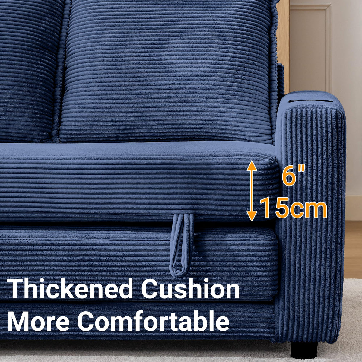 WODNITURE 55.6 in Convertible Sofa Bed, Corduroy Futon Couch, Blue