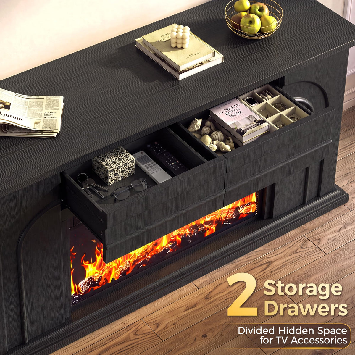 MapleGrace 70" Farmhouse Fireplace TV Stand with 36" Fireplace, Black