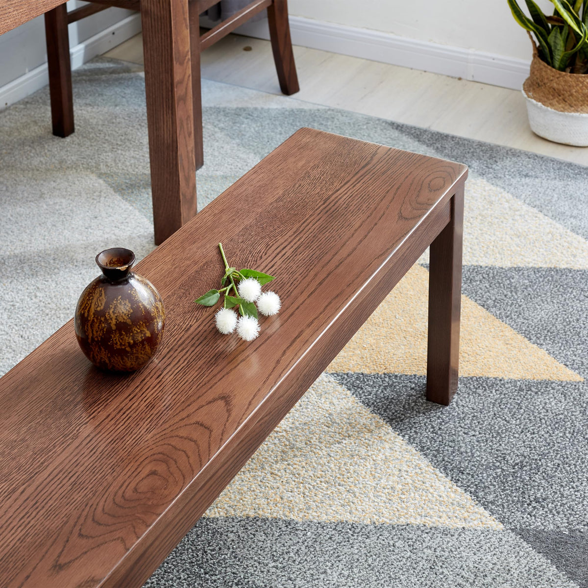 47.2" Solid Oak Wood Dining Bench, Walnut