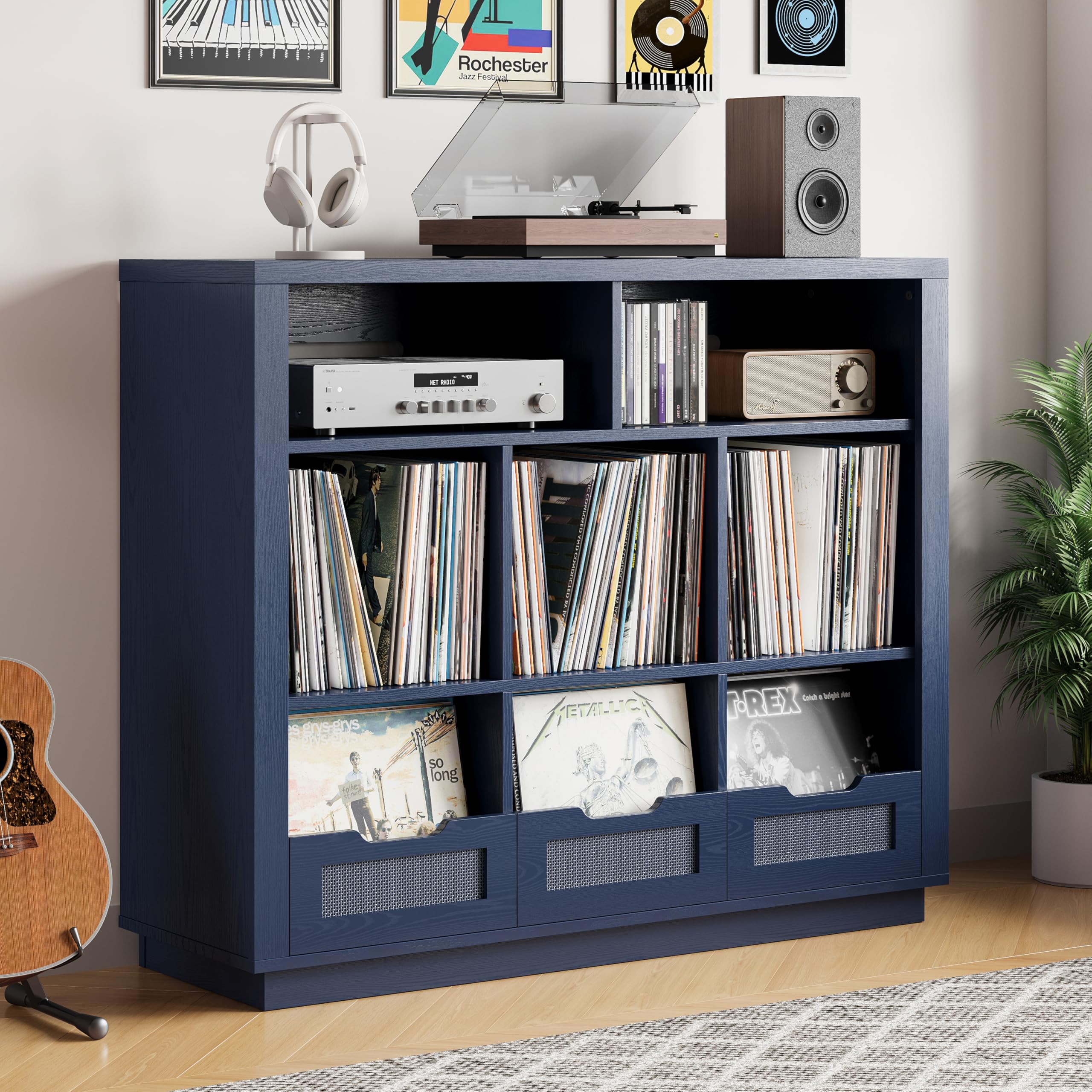 3-Tier Record Player Stand with Charging Station
